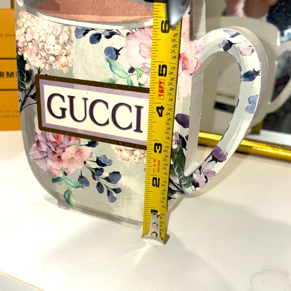Home Decor- Novelty Gucci Floral Wooden Mug with Pink and Purple Accents - Picture 10 of 12
